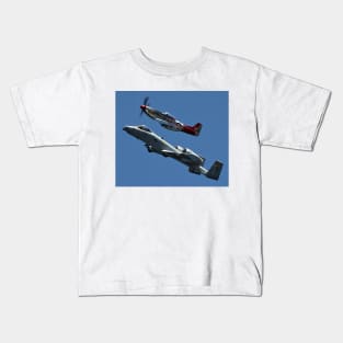 P-51 Mustang P-40 Warhawk and A-10 Warthog Heritage Flight 2 Kids T-Shirt